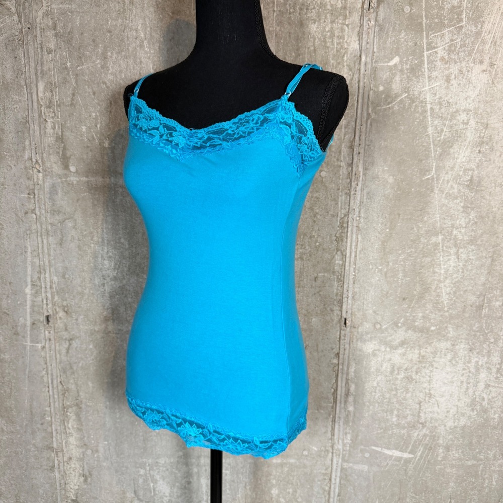 Deb Women Turquoise Blue Lace Trim Cami Top Adjustable Straps Size Small Y2K